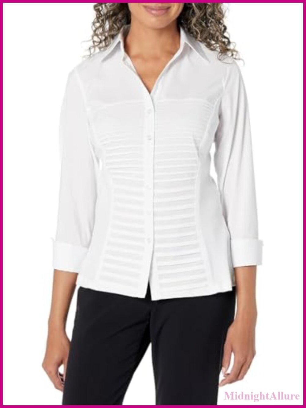 Zac & Rachel Womens 3/4 Cuff Sleeve Button Down Top Ribbed Knit Casual Blouse
